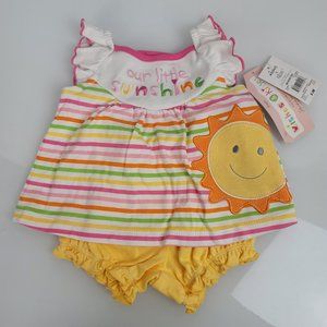 Girls 0-3 Wishes & kisses Our Little Sunshine Dress Set 100% Cotton GIFT NEW